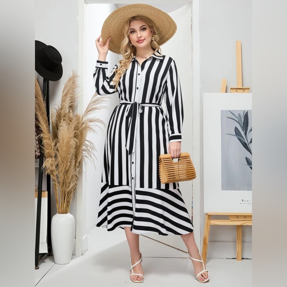 5 for $35 Sale: Striped Print Belted Shirt Dress, size 20, from Emery Rose